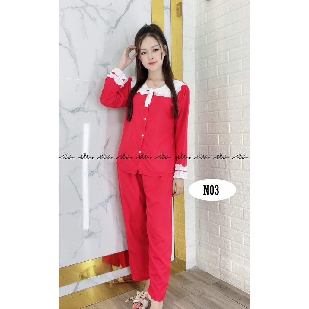 Đồ ngủ pijama lụa viền bèo, set bộ tiểu thư mặc nhà siêu đẹp N03 - 1997Closet