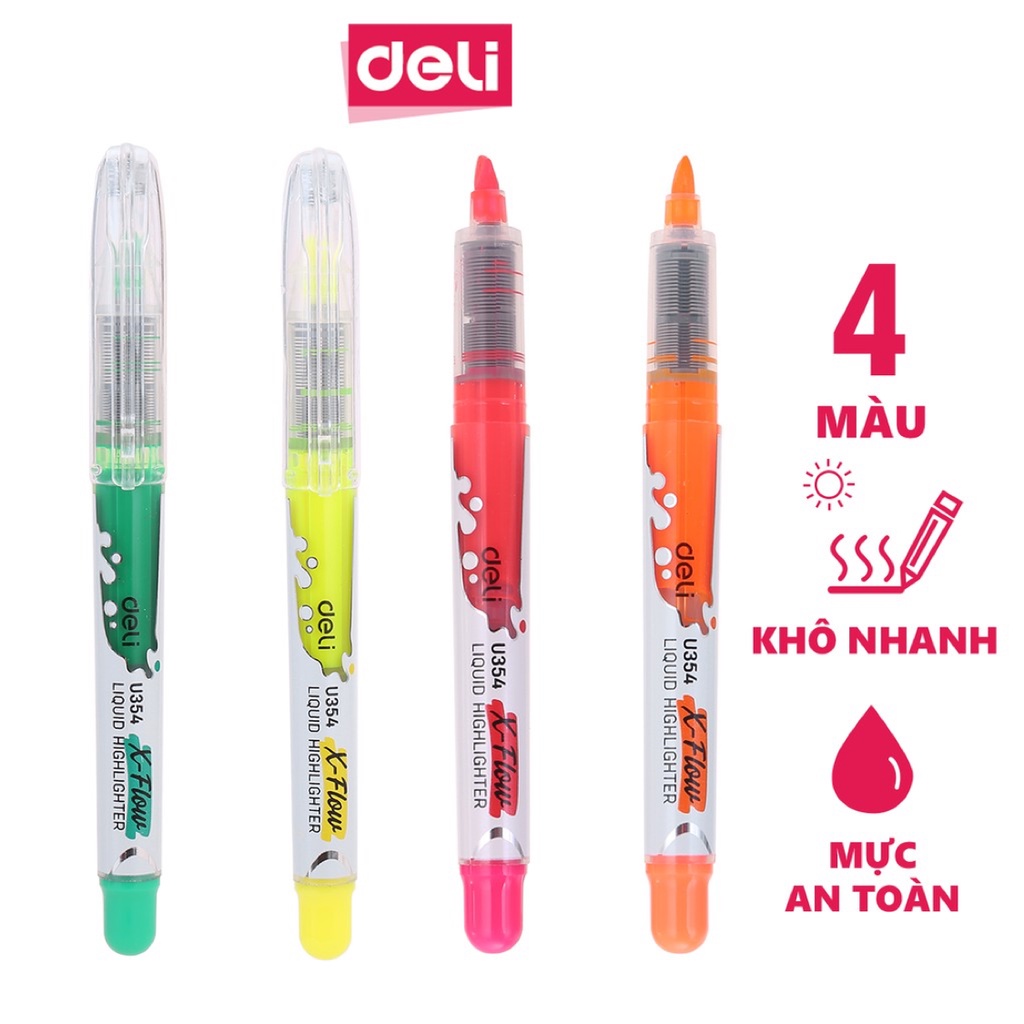 Bút Highlighter DELI - Mực Hồng/Xanh lá/Cam/Vàng