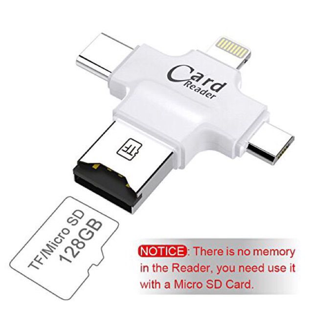 Đầu đọc thẻ đa năng 4 in 1 ( OTC,  USB, TYPC,  iOS)  thẻ nhớ SD cho iphone,  Androi / Giá Rẻ