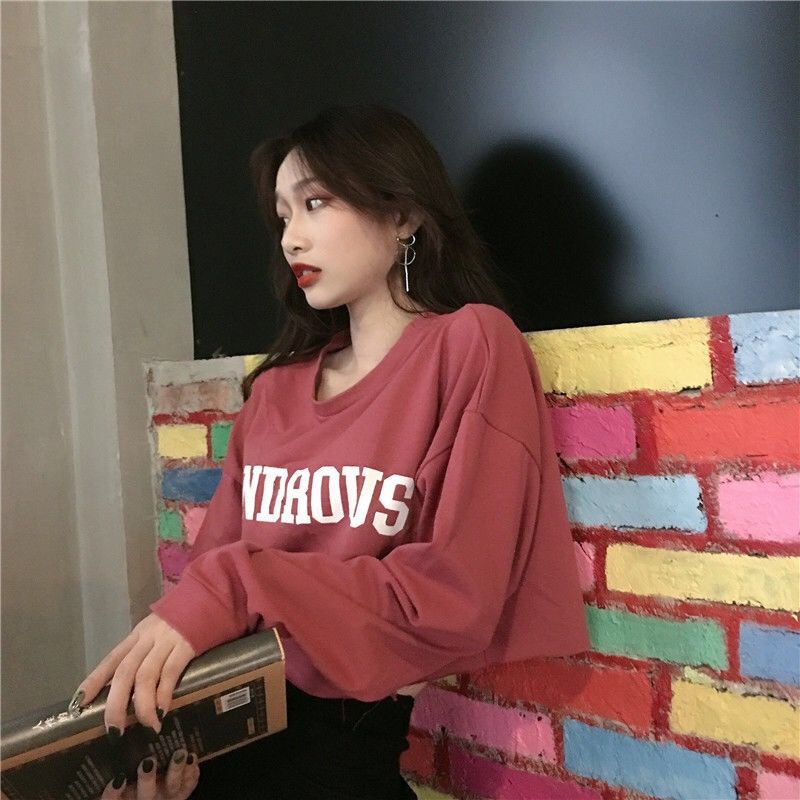 Áo Thun Crop Top Tay Dài Phong Cách Hàn Quốc Thiết Kế Mới Cho Nữ