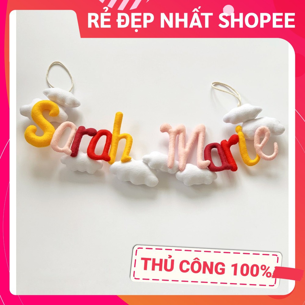 [ĐẸP NHẤT SHOPEE - FREESHIP] Bảng tên treo phòng ngủ handmade, bảng tên tròn trang trí thôi nôi cực đẹp mẫu MÂY RỰC RỠ