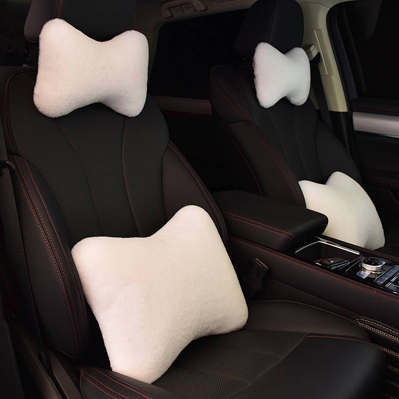Car Plush Head Rest Back Cushion a Pair of Car Neck Pillow Car Lumbar Pillow Car Bone Pillow Neck Support Car Interior Supplies 3m31