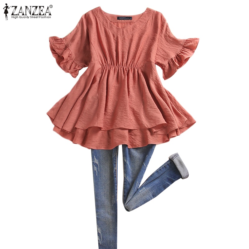 Zanzea Áo Thun Nữ Ngắn Tay Cổ Tròn Lưng Thun Thời Trang