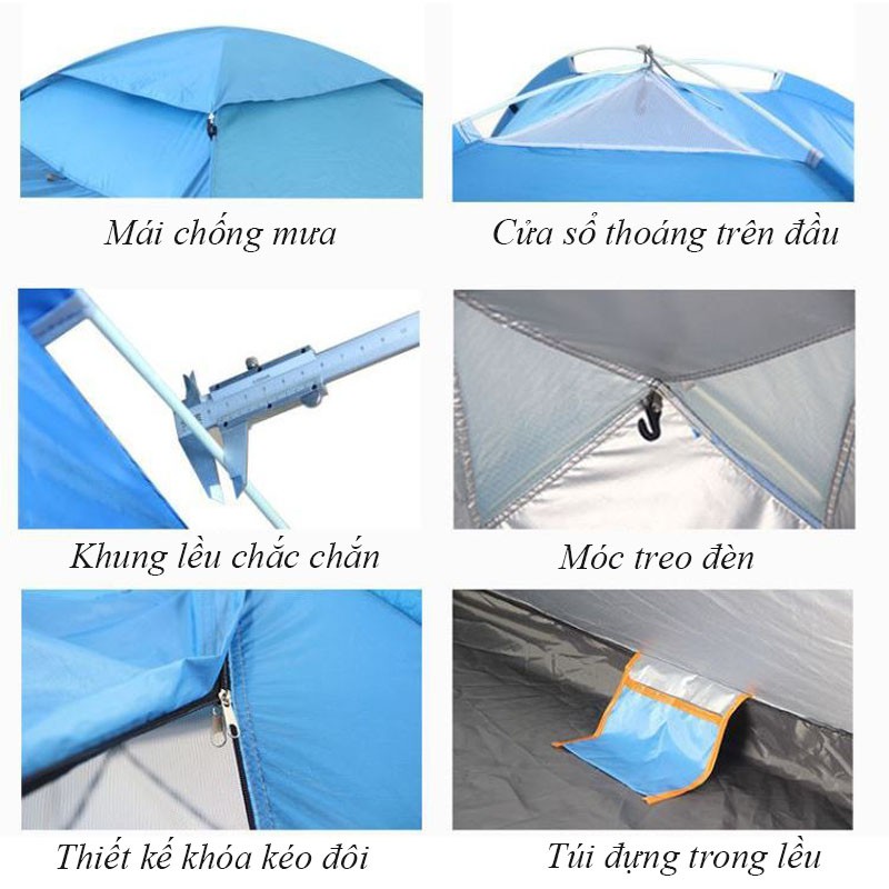 Lều Cắm Trại Tự Bung Có Mái Che Cho 4 - 6 Người Sử Dụng Chống Thấm Nước Chống Nắng Cực Tốt Kích Thước 2M x 2M VT268