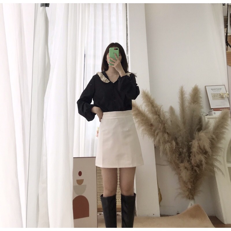 [Tặng Kèm Scrunchies] Áo sơ mi phối ren style ulzzang