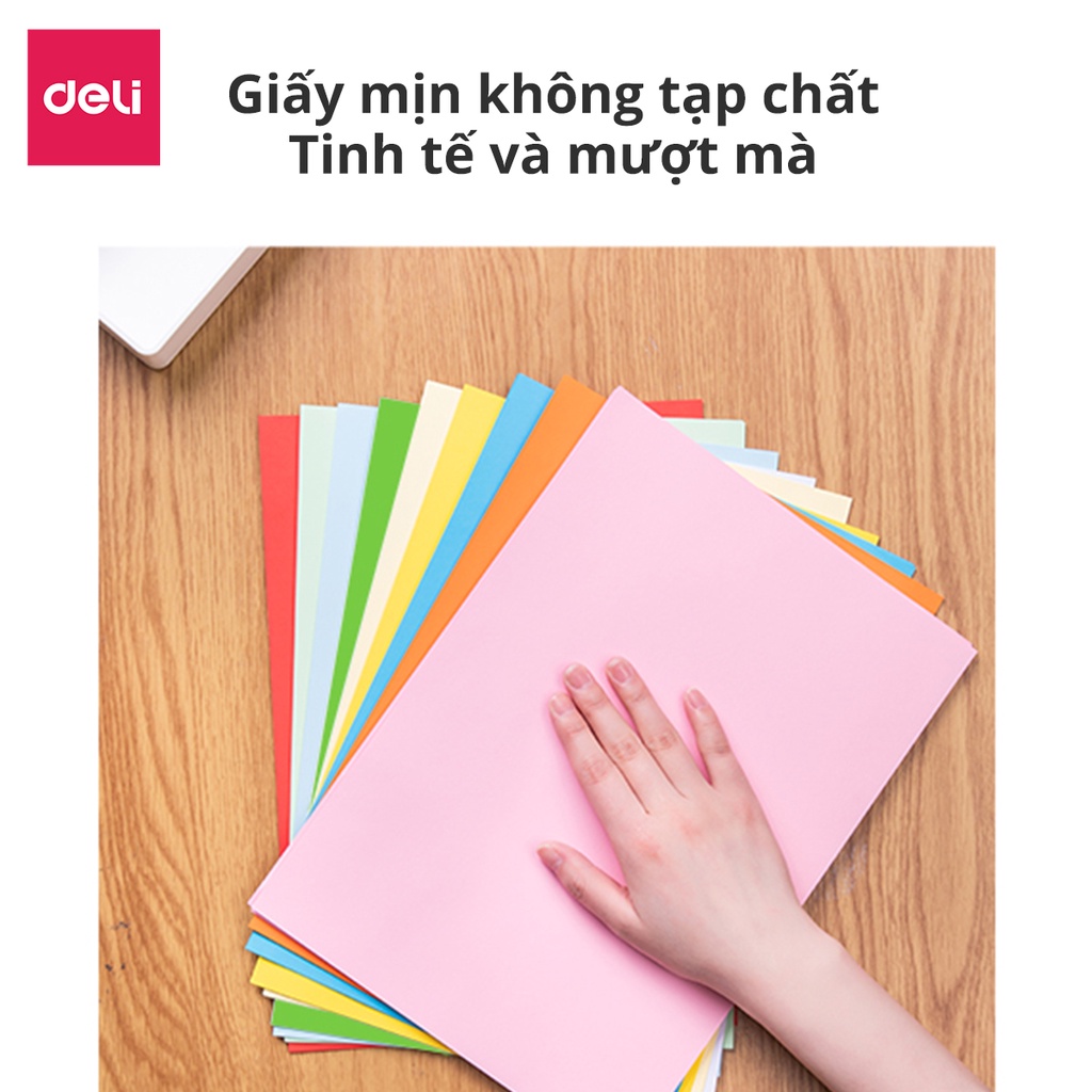 Giấy in nhiều màu khổ A4 Deli - Định lượng 80gsm - 100 trang/tệp - 2 tông màu pastel / sặc sỡ - 7788