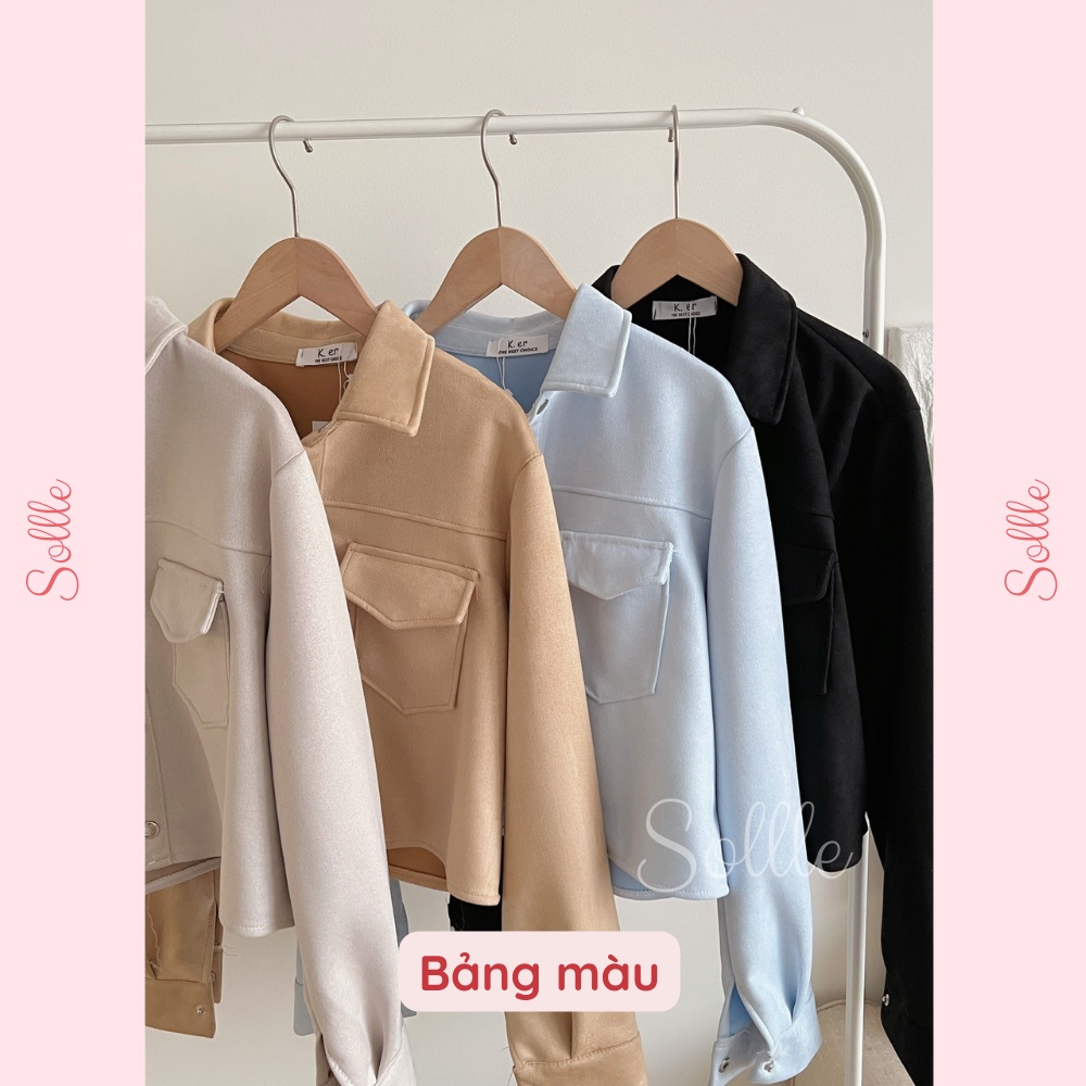 Áo khoác suede da lộn 1 lớp jacket thu đông dáng croptop cúc bấm trơn nhiều màu Sollle
