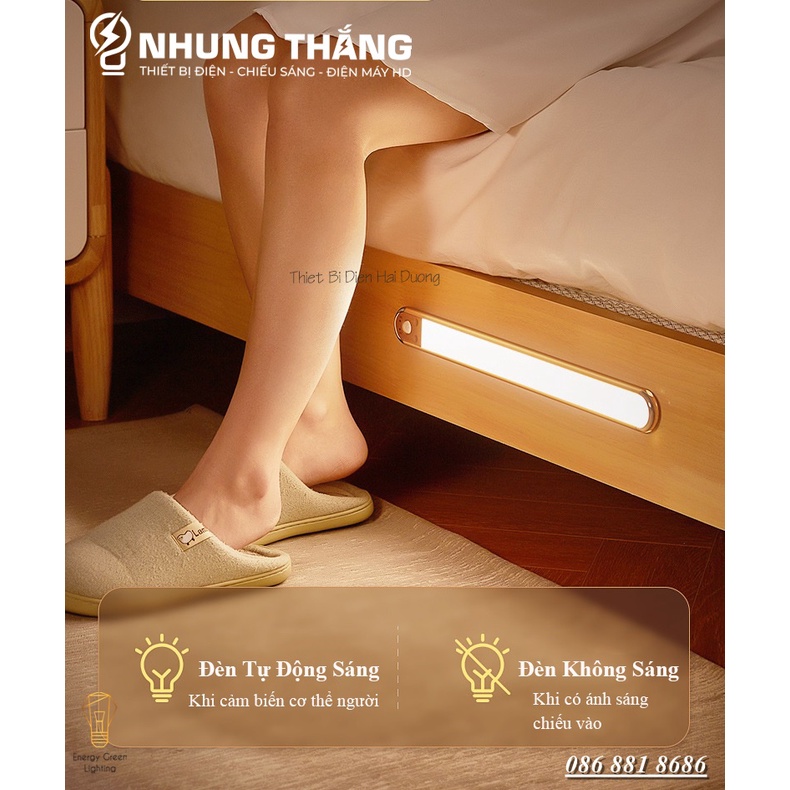 Đèn Led Dán Tủ Cảm Biến Thân Nhôm Cao Cấp WH-L01-GY - 60-80cm- 3 Chế Độ Ánh Sáng - Tăng Giảm Ánh Sáng -Pin Sạc Tích Điện