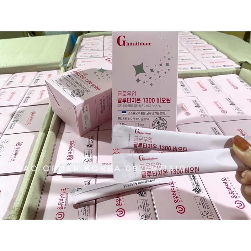 Bột truyền trắng  chống nắng nội sinh Glow Up Glutathione 1300 Biotin hộp 30 gói - hàm lượng 1300mg