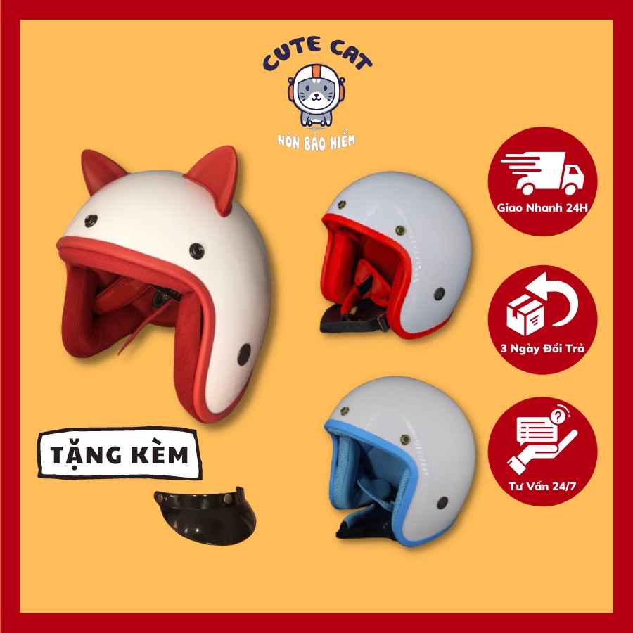 Mũ Bảo Hiểm 3/4 Đầu SRT Classic Lót Màu Cao Cấp Có Nhiều Màu Lựa Chọn Tem Mạc Đầy Đủ Cute Cat