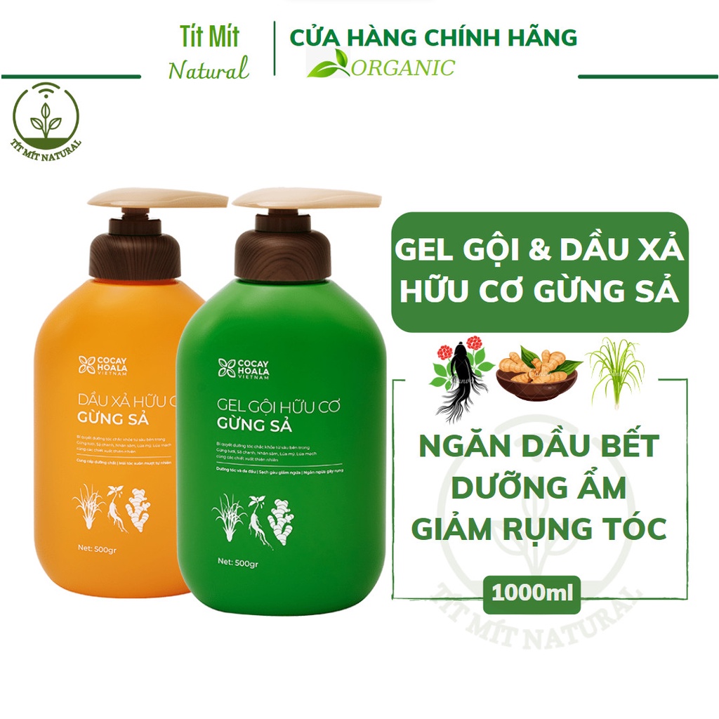 Gel Gội & Dầu Xả Hữu Cơ Gừng Sả - Ngăn dầu bết tóc và giảm gàu giảm ngứa Cỏ Cây Hoa Lá 500g