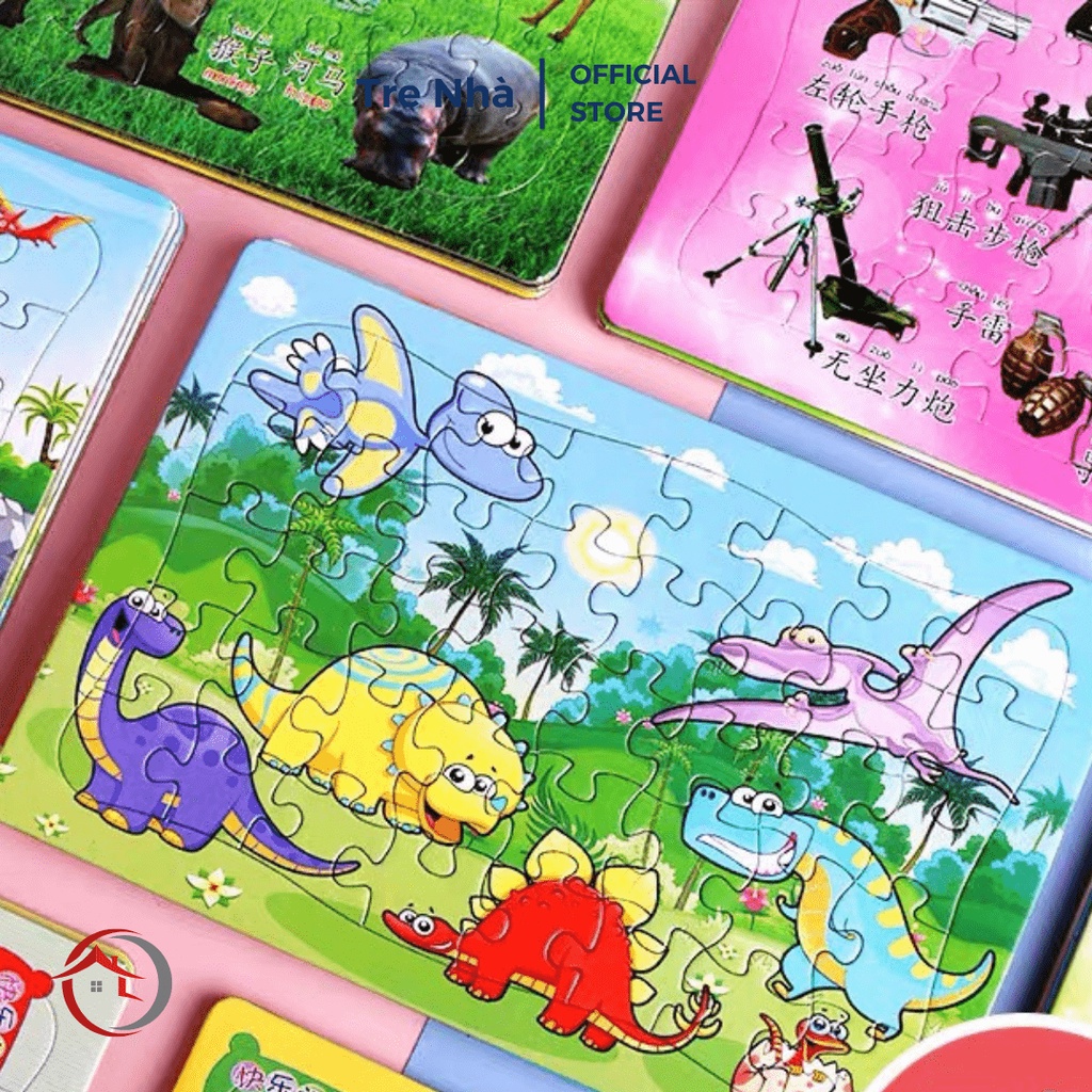 [100 Mẫu] Bộ xếp hình 40 Pcs Jigsaw Puzzle xếp hình trẻ em, hoạt hình khủng long, xe công chúa, giáo dục, động vật