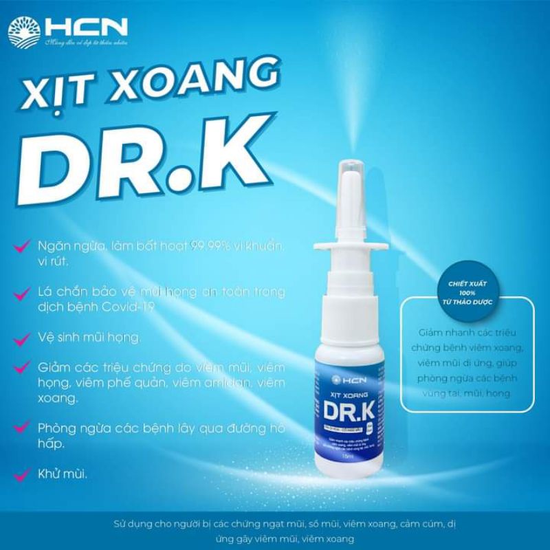 Xịt xoang DR.K 15ml sổ mũi viêm mũi xoang