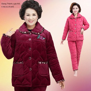 ✳▤☾Bộ quần áo ấm cho người già dày dặn 50 bà phục vụ tại nhà mùa đông phụ nữ có thể đi ra ngoài 60 đồ ngủ 70 tu11