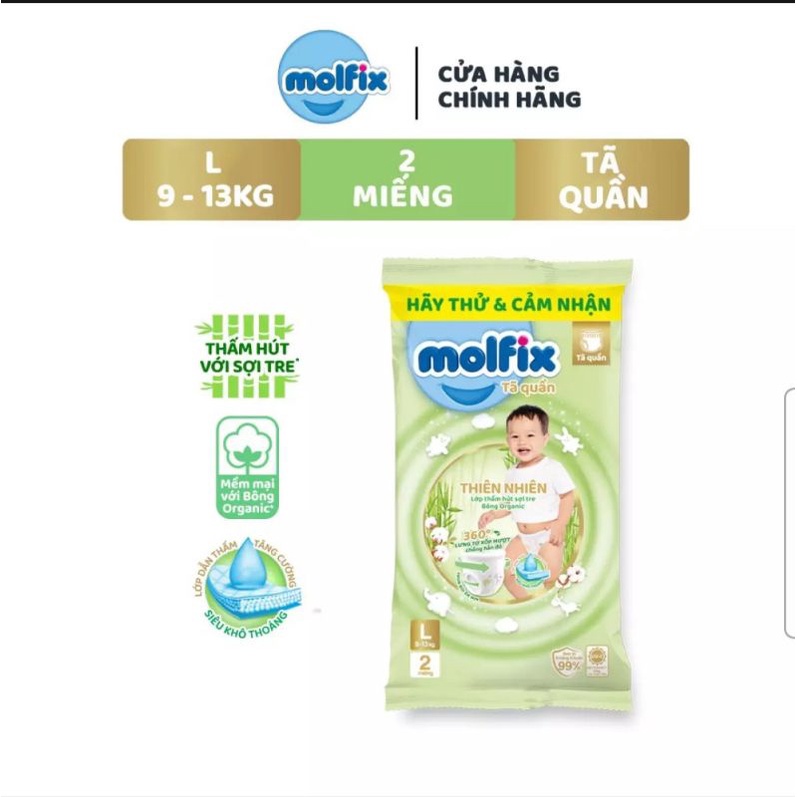 Mẫu thử Tã/bỉm 𝒒𝒖𝒂̂̀𝒏 𝑴𝒐𝒍𝒇𝒊𝒙 𝑻𝒉𝒊𝒆̂𝒏 𝒏𝒉𝒊𝒆̂𝒏 𝑳 (9𝒌𝒈 - 13𝒌𝒈) - Gói 2 miếng