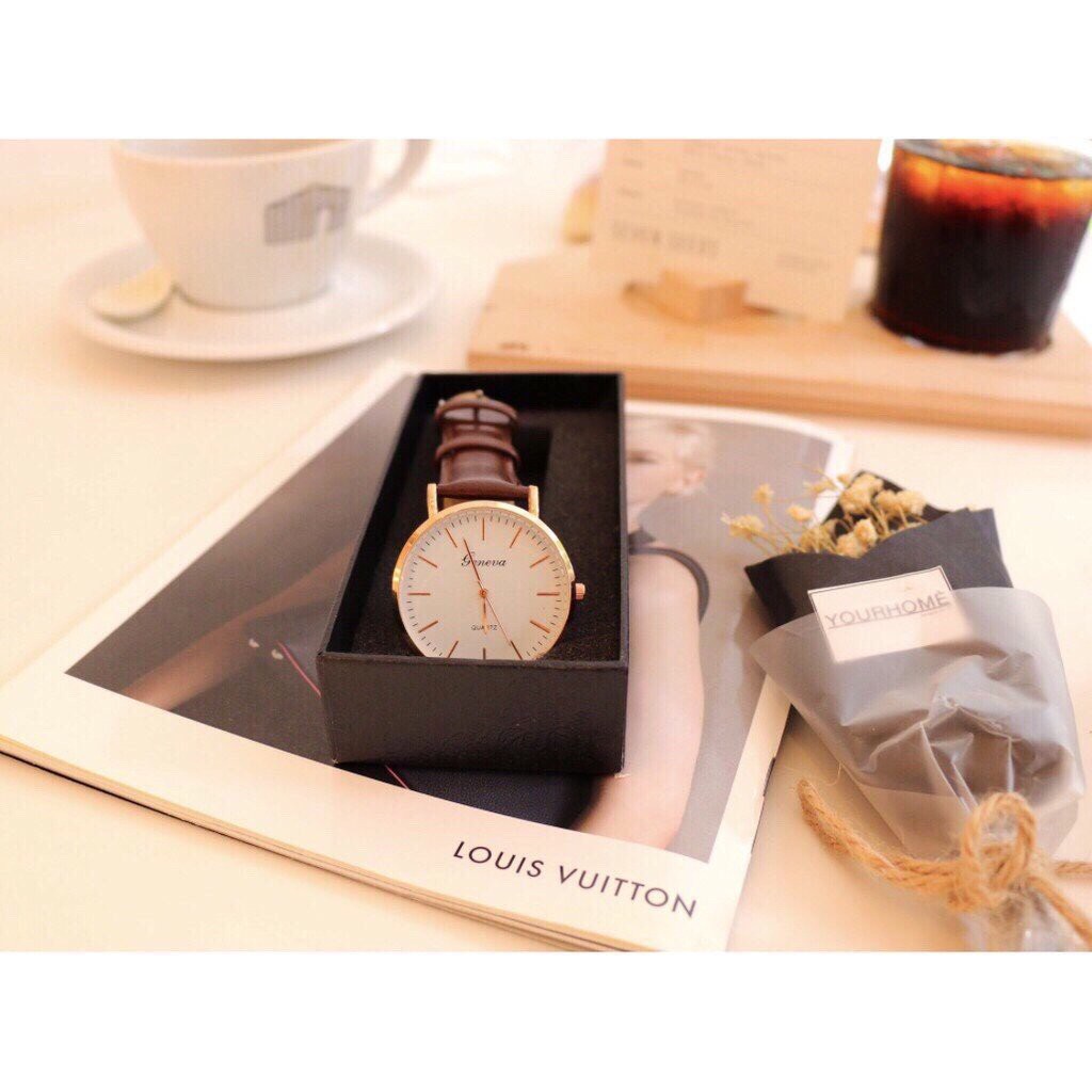 Đồng Hồ Nữ Dây Da Cao Cấp Geneva Platinum Khung Thép Không Gỉ Mạ Vàng Ánh Kim Tinh Xảo | BigBuy360 - bigbuy360.vn