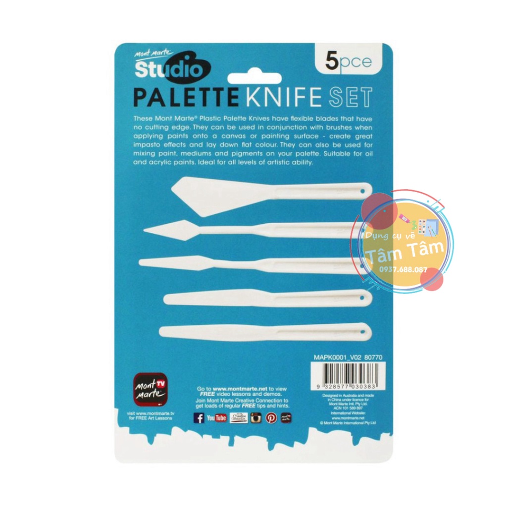 [TÂM TÂM] Bay bộ nhựa Mont Marte 5 cây, Mont Marte Studio Palette Knife Set 5pce Plastic MAPK0001