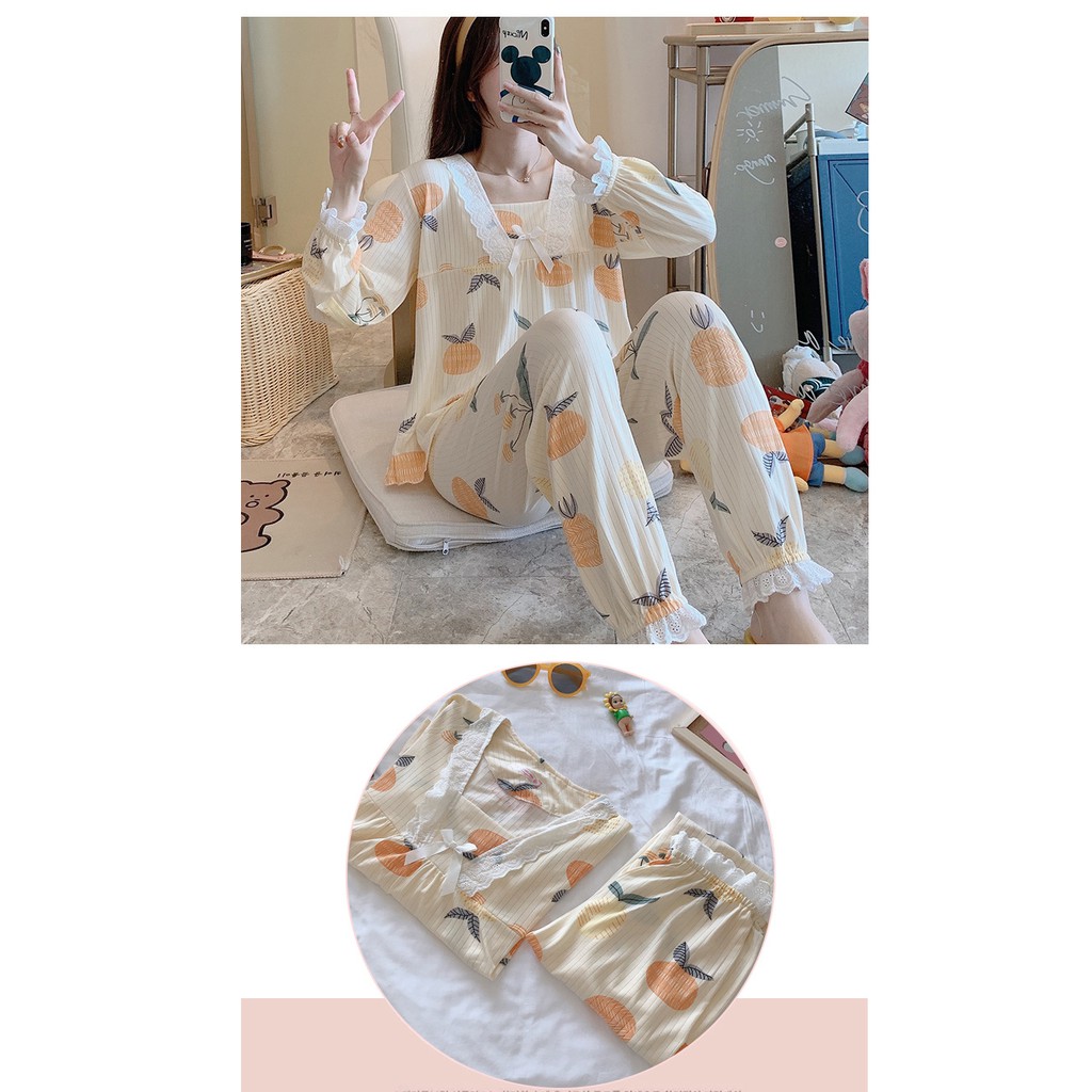 Bộ Đồ Ngủ Nữ Mặc Ở Nhà - Quần Áo Pijama Dài Tay Vải Cotton Co Giãn 4 Chiều Thu Đông Xuân Dễ Thương Ảnh Thật+Video BĐN15 | BigBuy360 - bigbuy360.vn