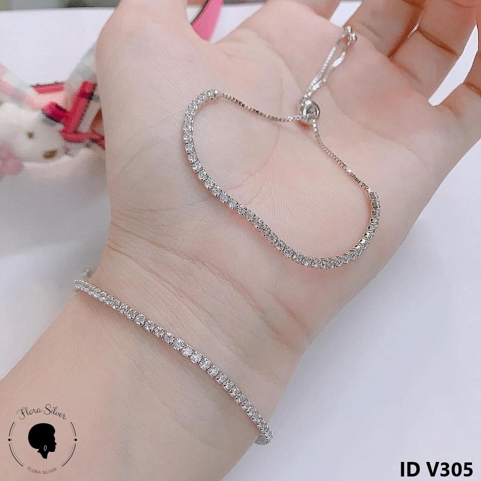 Vòng tay bạc dây rút đính đá FLORA V305