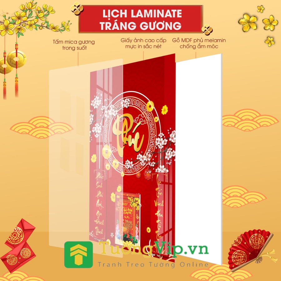 Lịch Gỗ Treo Tường Laminate Tráng Gương 2023 (40X60 Cm) - Phúc Lộc Thọ 01