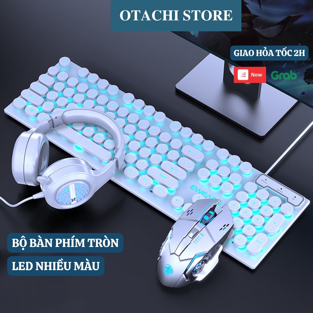 Bộ Bàn Phím Tròn Kèm Chuột Máy Tính Có Dây Đèn LED Phát Sáng Nhiều Màu Kiểu Dáng Hiện Đại Phong Cách