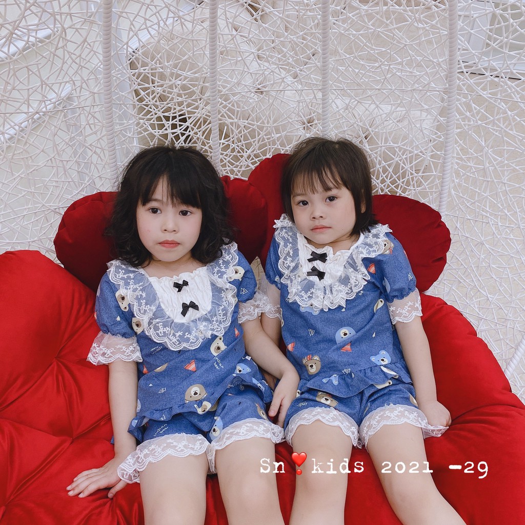 Bộ Pijama Phối Ren Cách Điêu Cực Xinh Cho Bé Gái  Unchi Store V326