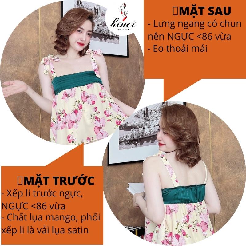 Đồ ngủ sexy nữ 2 dây bản to thắt nơ ngực xếp li, bộ ngủ hai dây, đồ bộ mặc nhà chất lụa mát mềm mại gợi cảm [DN57]