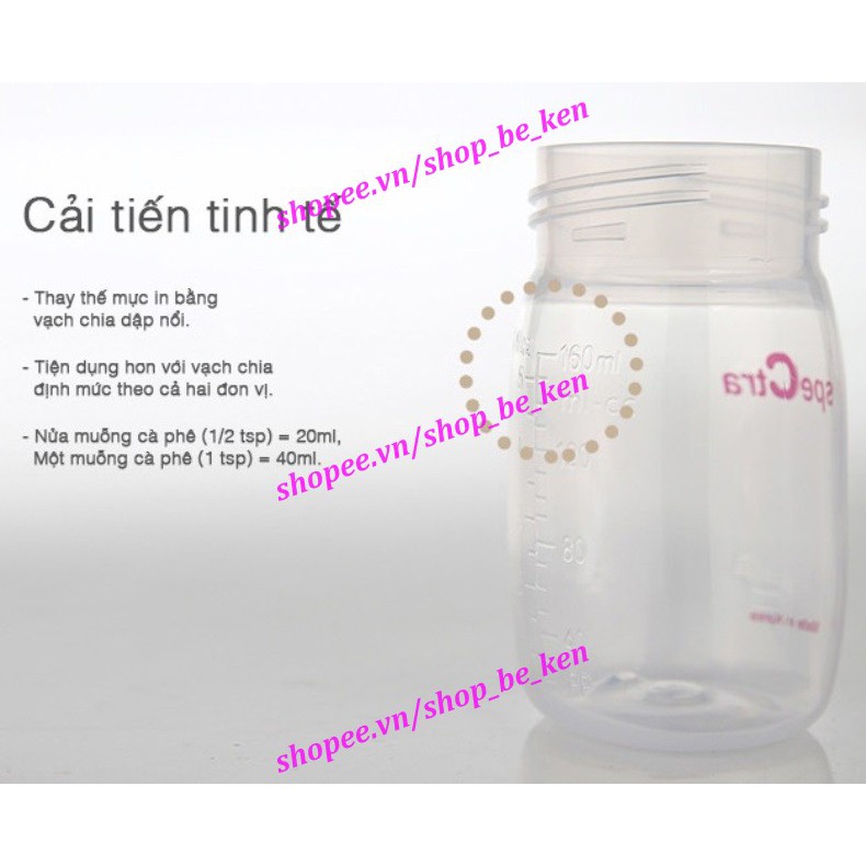 (TÁCH LẺ) Bình trữ sữa cổ rộng cao cấp không BPA SPECTRA 160ml (Made in Korea)