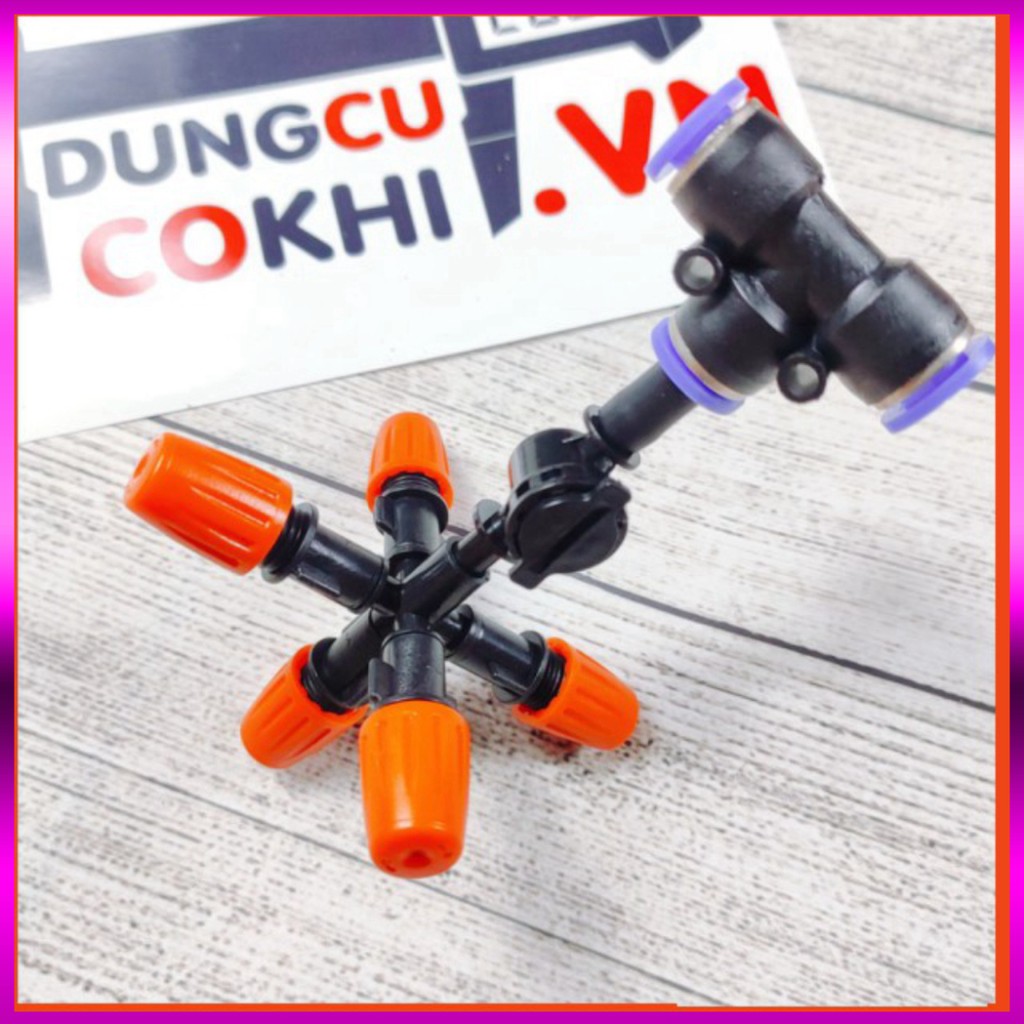 3 Béc phun sương 5 tia nhựa, có chống nhỏ giọt và kết nối nhanh 8mm, dùng tưới cây, tưới lan
