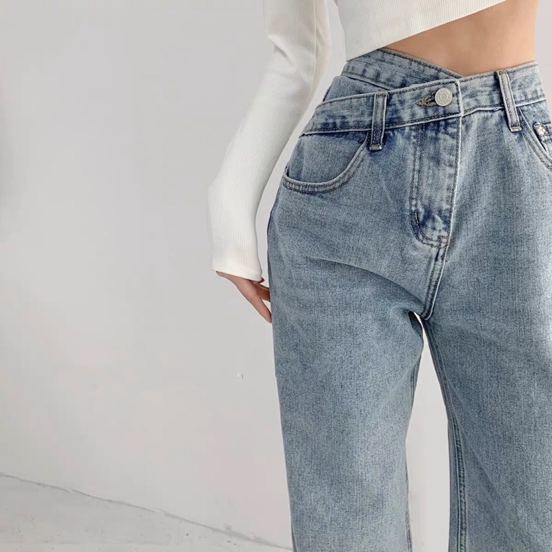 [ẢNH THẬT+VIDEO] Quần Jeans Nữ Cạp Chéo Ống Suông