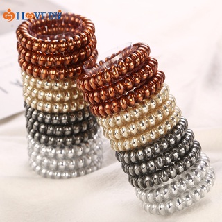 Dây Cột Tóc Xoắn Ốc Bằng Nhựa Co Giãn Màu Sáng Trơn Thời Trang