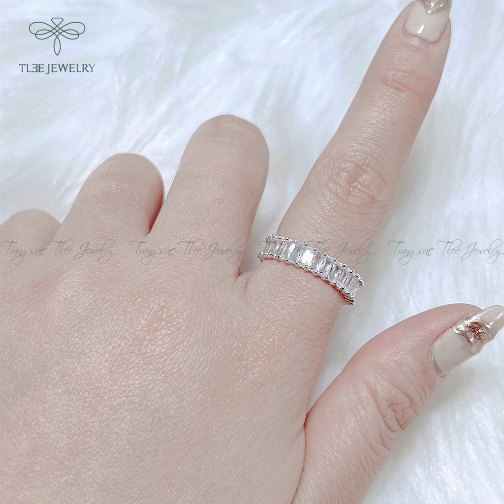 Nhẫn bạc TLEE nạm đá chữ nhật kết cao cấp NCJ A0160