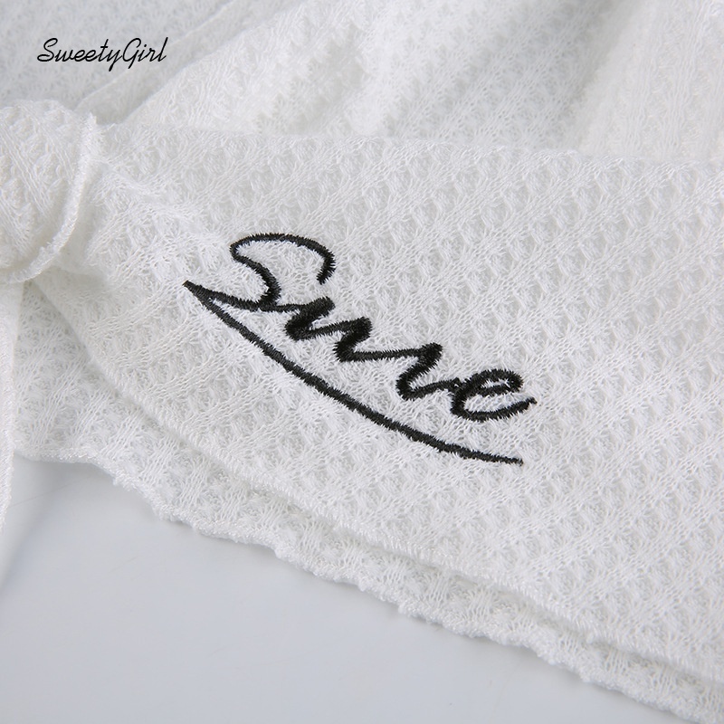 Áo Croptop Tay Dài Cổ Chữ V Thêu Chữ Thời Trang Dành Cho Nữ