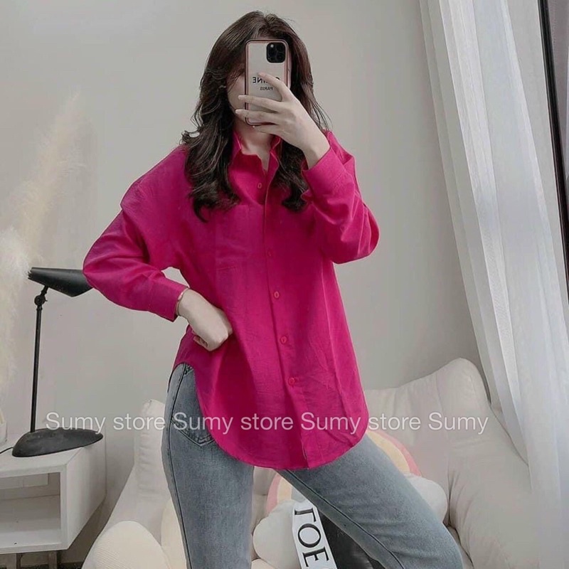 Áo sơ mi nữ cổ nơ chất đũi mát màu Hồng SEN cao cấp mềm mịn form rộng siêu mát thời trang thiết kế nữ SUMY STORE | BigBuy360 - bigbuy360.vn