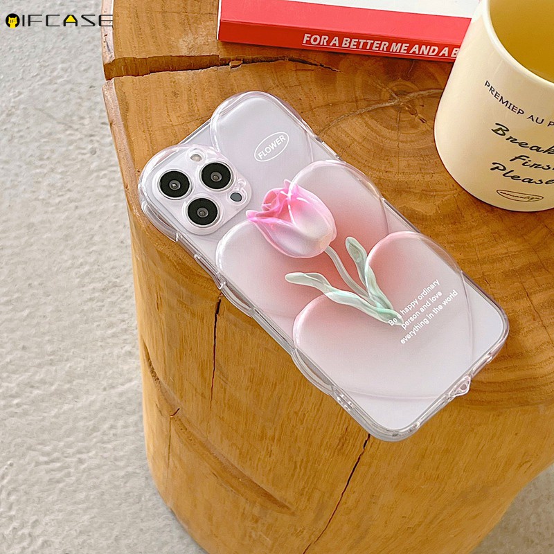 Ốp Điện Thoại Mềm Trong Suốt Họa Tiết Hoa Tulip 3D Đơn Giản Sáng Tạo Cho iPhone 13 12 11 Pro Max