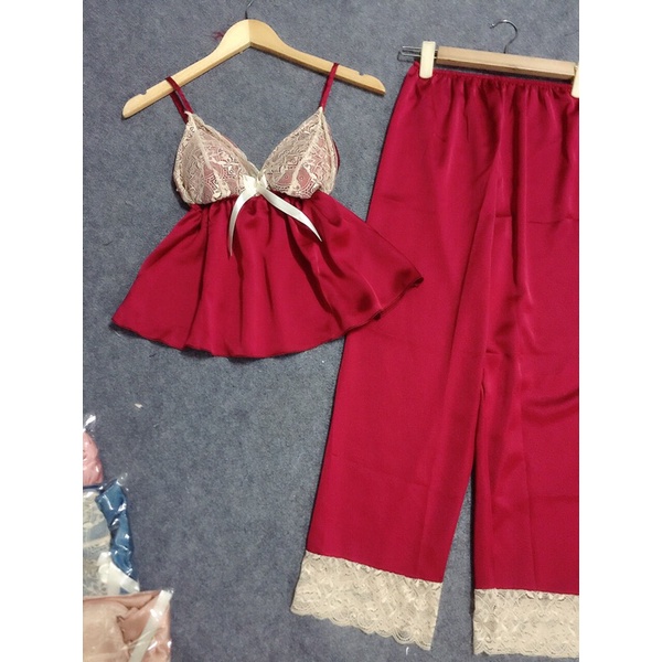 🌹SET BỘ NGỦ SATIN PHỐI REN CÓ MÚT QUẦN DÀI🌹 | BigBuy360 - bigbuy360.vn