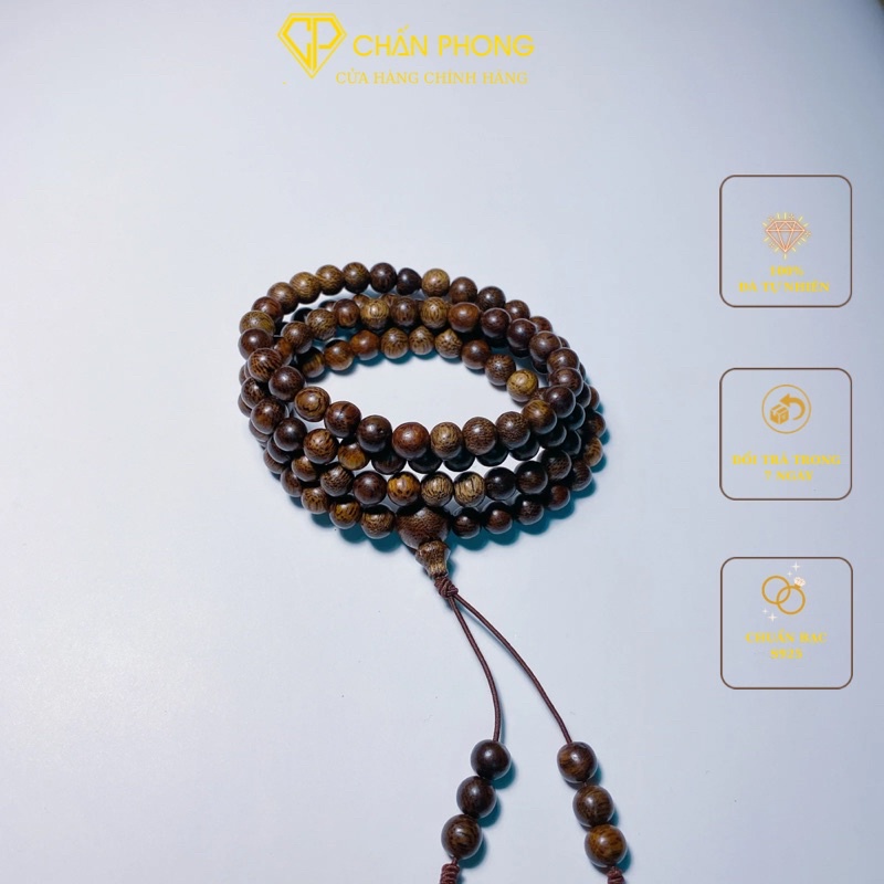 Vòng Tay Trầm Hương 6 li Tự Nhiên Chuỗi Tràng Hạt 108 Trầm Tốc- Chính hãng Chấn Phong
