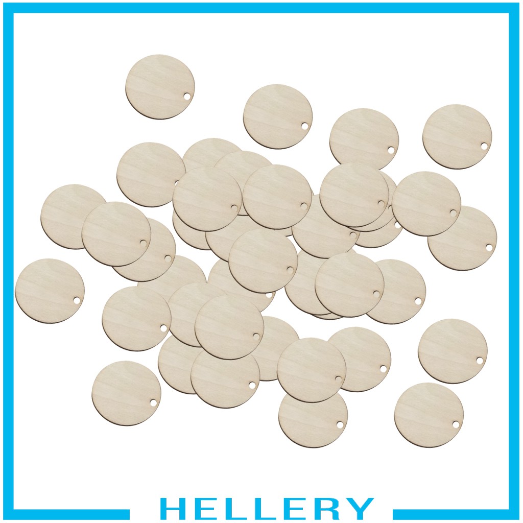 [HELLERY] 50pcs Wooden Circle Craft Shapes Wood Cutout Coasters DIY Disc Plaque Tag