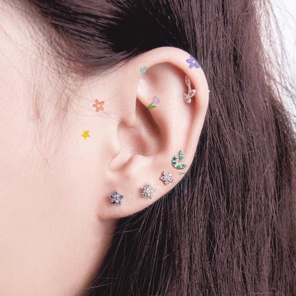 Bông Tai, Hoa Tai Nữ Bạc 925 SHIMMER SILVER TATANYA Họa Tiết Ba Lá Đính Đá Cao Cấp Màu Xanh Trắng