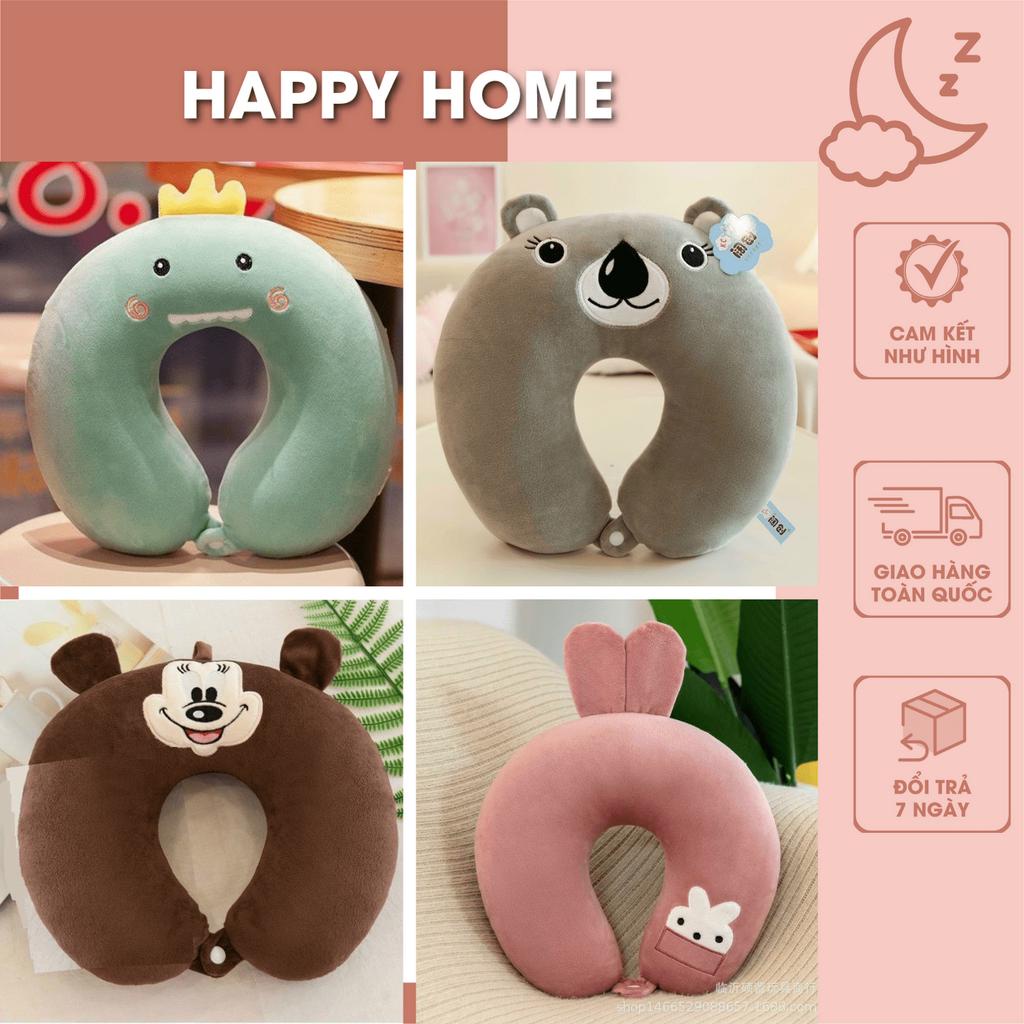 Gối Chữ U Cho Người Lớn Có Nút Bấm Tiện Dụng, Gối Chữ U Kê Cổ Chất Nỉ Bông Mềm Mịn Không Nóng