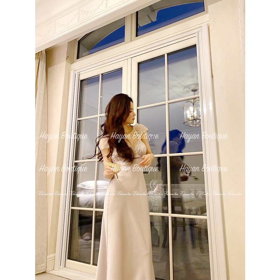 HT94 Váy ngủ sexy tay lỡ phối ren công chúa, đầm ngủ lụa dáng suông thướt tha HT94
