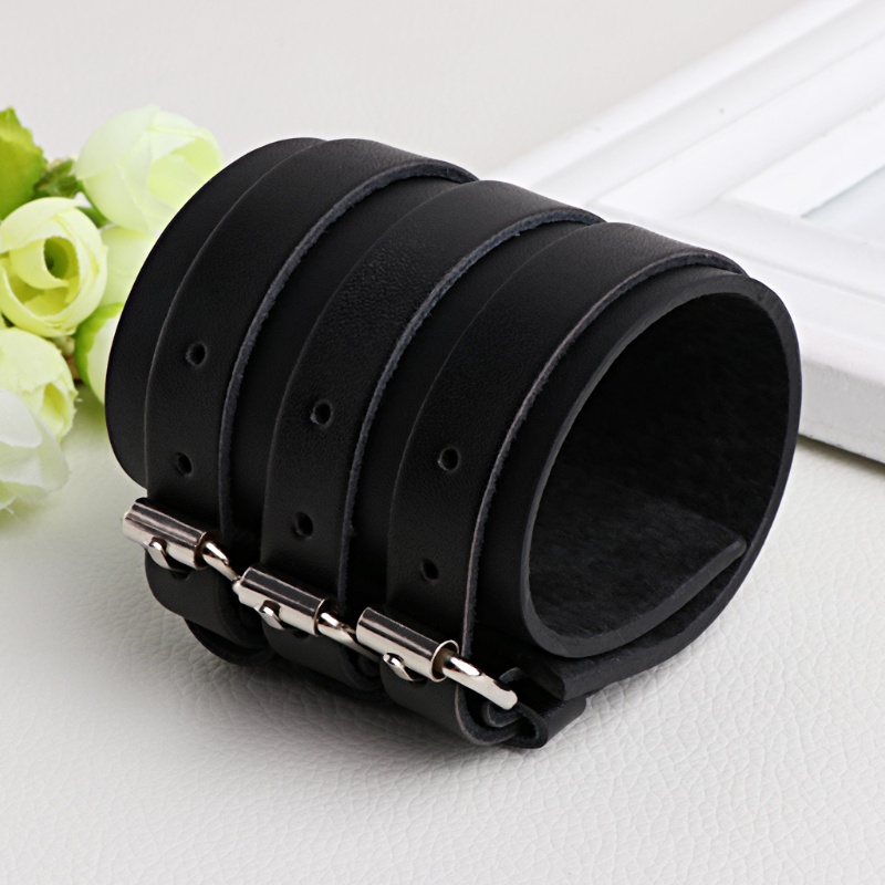 Vòng Tay Giả Da 3 Sợi Kích Thước 260x60mm Phong Cách Punk