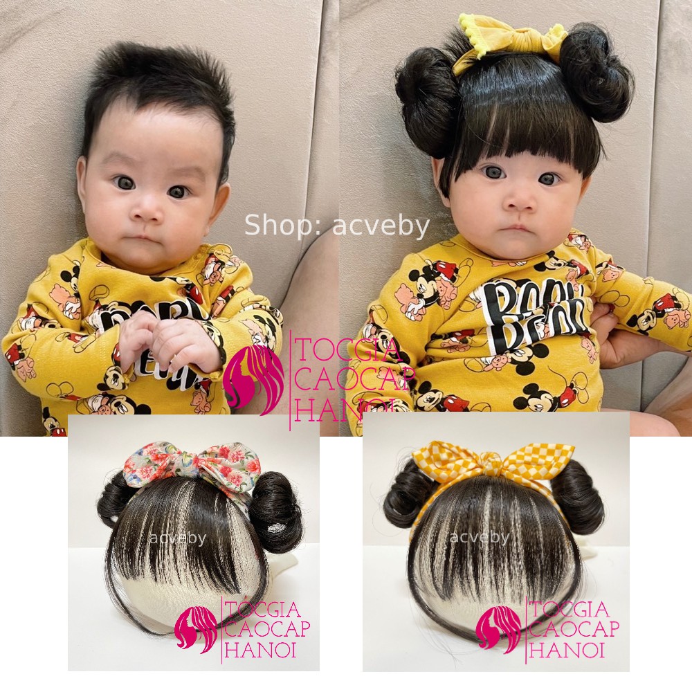 Link 3/3 Tóc giả trẻ em ❤Set 2 búi natra 2 bên xinh xắn kèm băng đô mái giả cho bé ❤ Freeship50k