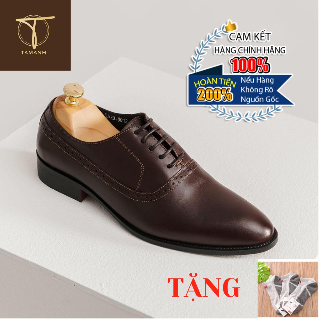 Giày Da Nam TÂM ANH Buộc Dây Dáng Oxford GNTA0012-N Tặng Kèm Tất UNIQLO