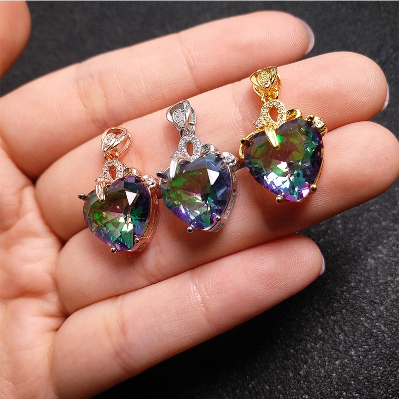 Vòng cổ Mặt Đá Tourmaline Hình Trái Tim Nhiều Màu Sắc Sáng Tạo Cho Nữ