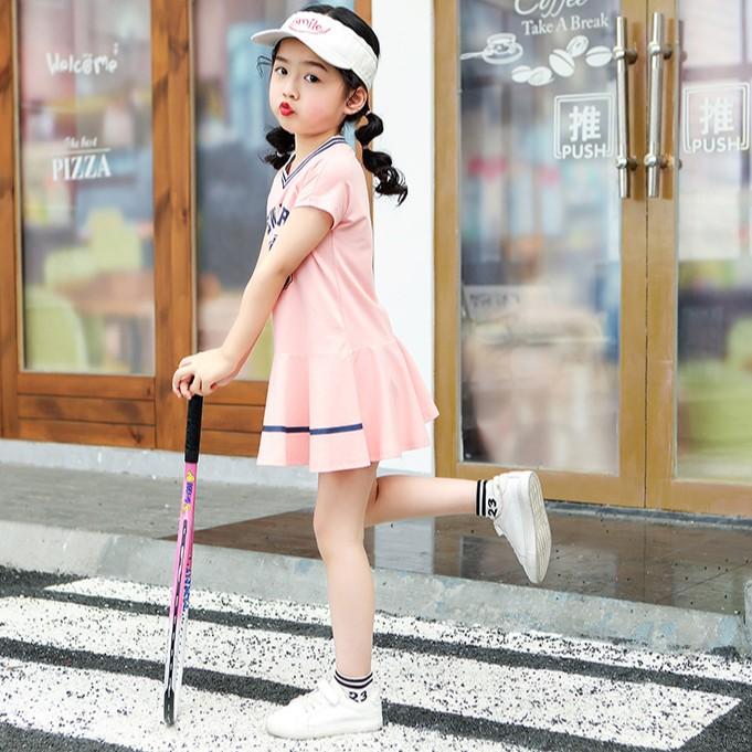 Đầm Tay Ngắn Hoạ Tiết Chữ In Cho Bé Gái