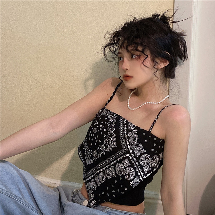 Xiaozhainv Áo Croptop Hai Dây Họa Tiết Hoa Quyến Rũ Thời Trang Hàn Quốc