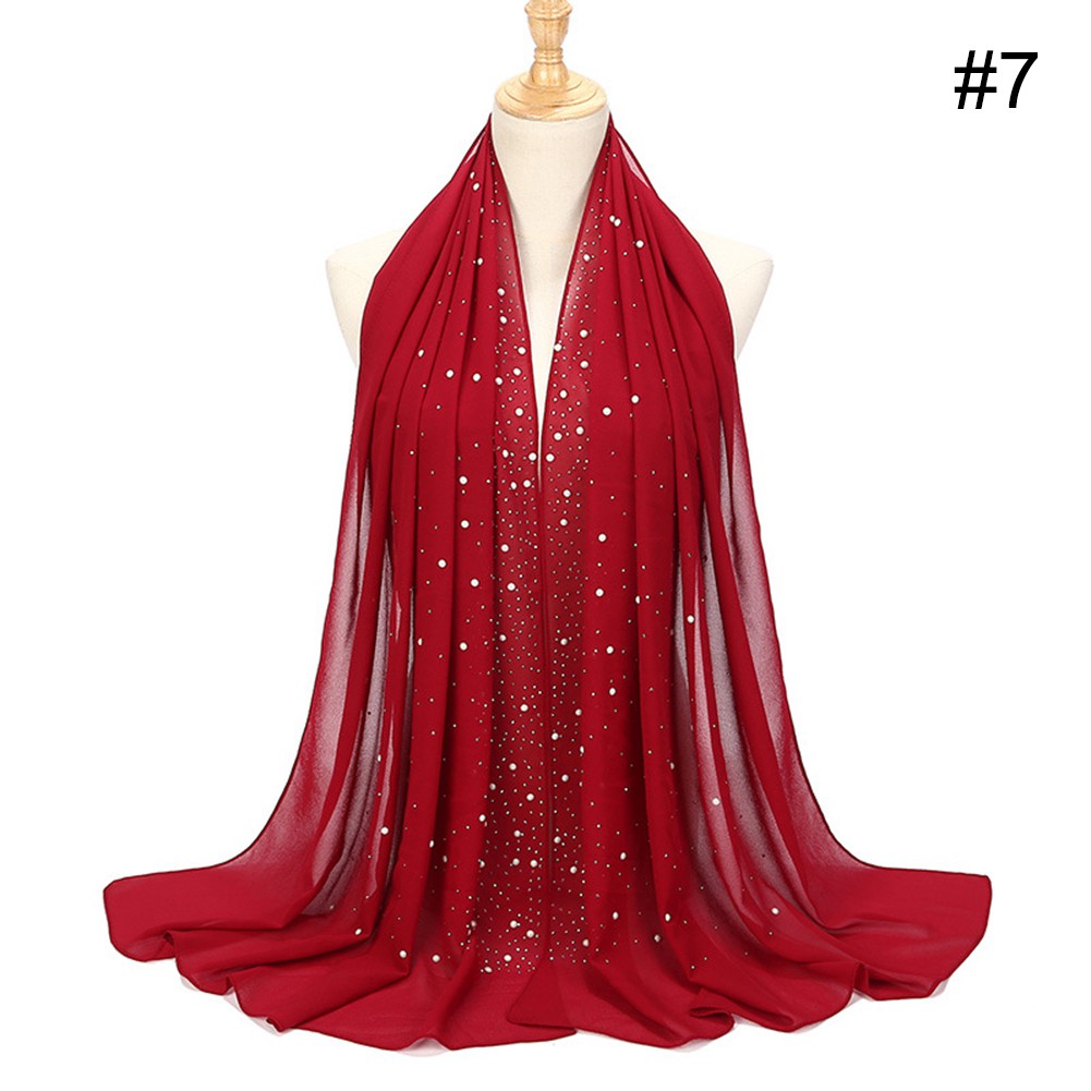 Khăn trùm đầu đính ngọc trai giả phong cách Hồi Giáo cho nữ