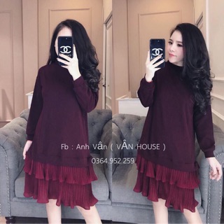 Đầm from rộng tay dài chân xếp ly chỉ còn đen