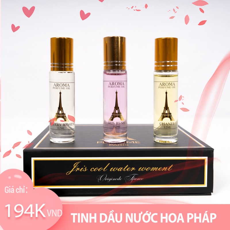 Set 3 lọ nước hoa Perfume Paris 12ml, hương liệu nhập khẩu Pháp lưu hương 12 tiếng